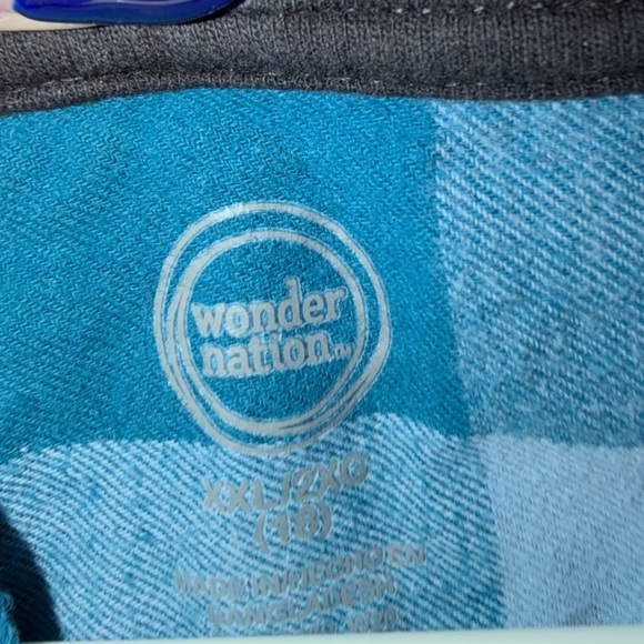 Wonder Nation Teal and Black Plaid Shirt - Picture 2 of 3